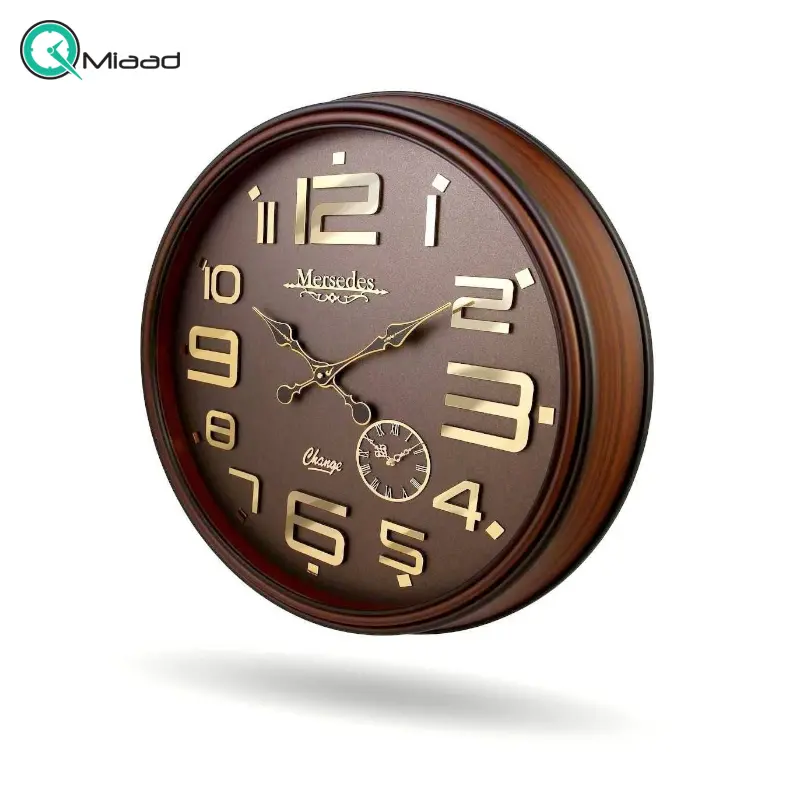 ساعت دیواری مرسدس مدل M200، ساعت دیواری دو موتوره سایز 73 پلاستیکی طرح کلاسیک با صفحه چوبی و اعداد برجسته مولتی ساعت دیواری بزرگ