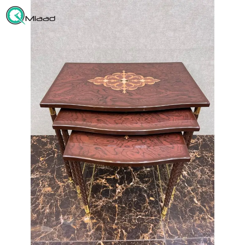 میز عسلی سه تیکه پولیشی مدل پروین، میز عسلی مدل پروین با متریال تمام چوب و دارای سه تیکه مجزا میز