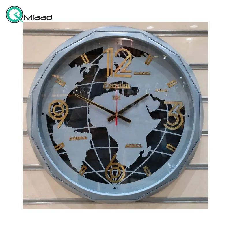 ساعت دیواری پرشین مدل 701، ساعت دیواری با طرح جهان نما و تنوع رنگی، متریال پلاستیک، دارای موتور روانگرد و اعداد برجسته آبکاری شده لاتین، سایز 60، رنگ طوسی ساعت سیکو