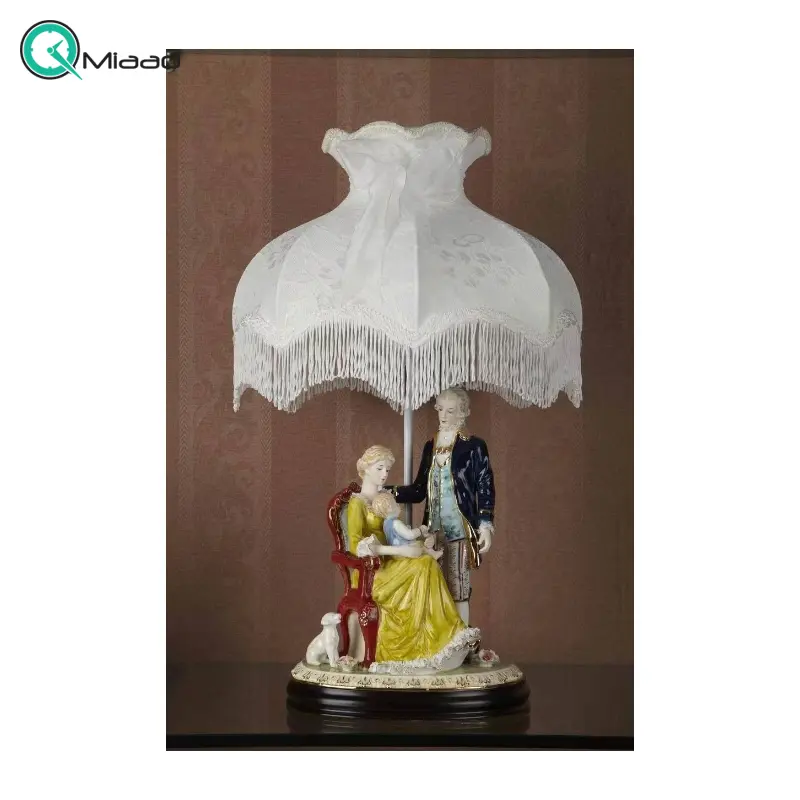 آباژور رومیزی سلطنتی مدل 11800، چراغ رومیزی چینی دست ساز طرح قدیمی به سبک سلطنتی اروپایی برای دکوراسیون منزل، طرح زوج و نوزاد آباژور