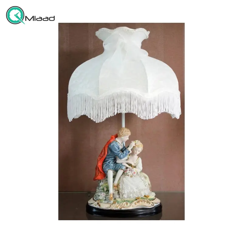 آباژور رومیزی سلطنتی مدل 11800، چراغ رومیزی چینی دست ساز طرح قدیمی به سبک سلطنتی اروپایی برای دکوراسیون منزل، طرح زوج رمانتیک آباژور