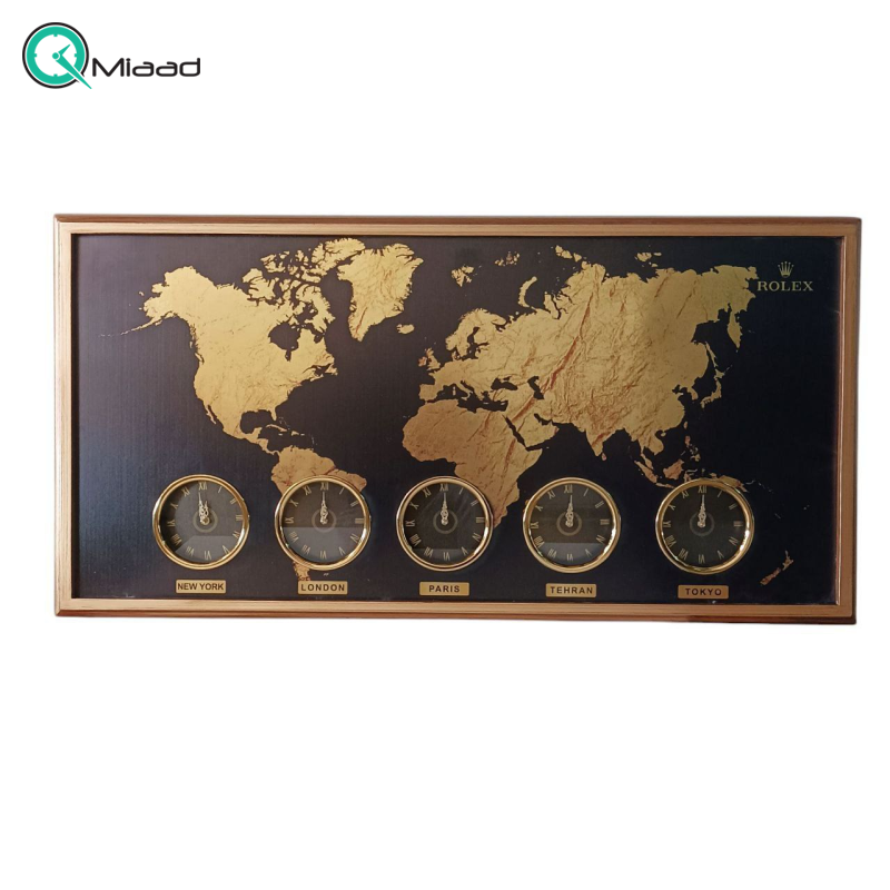 ساعت دیواری چند زمانه رولکس مدل s10 مشکی طلایی 