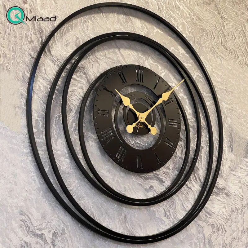 ساعت دیواری مدرن SF_140، ساعت دیواری حلقه با متریال استیل، موتور روانگرد و بی صدا، رنگ ثابت، دو سال ضمانت، رنگ مشکی ساعت دیواری