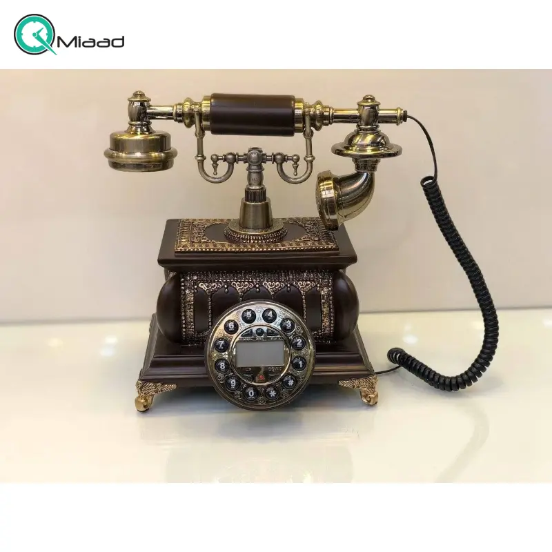 تلفن رومیزی آرنوس مدل W 016، تلفن سلطنتی با طراحی نقش برجسته طلایی رنگ، دکوری شیک و جذاب مناسب منزل و محل کار، رنگ قهوه ای طلایی تلفن رومیزی