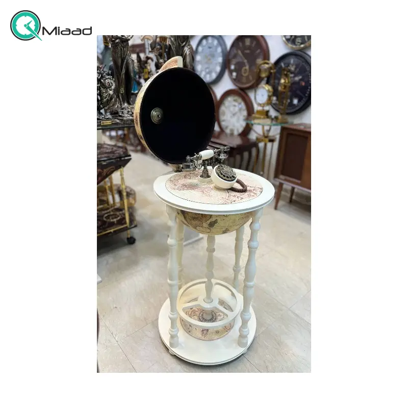 تلفن پایه دار چوبی شوبرت مدل 4531، تلفن کلاسیک و ایستاده، ست میز و تلفن کلاسیک مدل کره، با شماره گیر چرخشی، وضوح صدای عالی، رنگ سفید تلفن ایستاده
