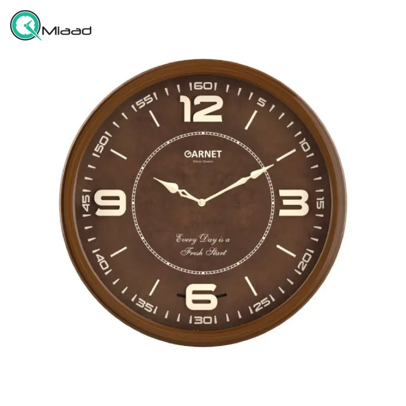 ساعت دیواری شوبرت مدل 5224 گارنت، ساعت دیواری شکیل و بسیار خاص با صفحه قهوه ای و اعداد برجسته، سایز 60 با اعداد و عقربه های طلایی آبکاری شده، عدد 6 پاندولی، فونت لاتین، رنگ قهوه ای ساعت دیواری