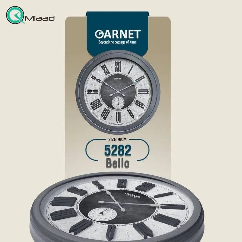 ساعت دیواری شوبرت مدل 5282 گارنت، ساعت دیواری سایز 70 طرح چوبی فریم پلاستیکی با قیمت اقتصادی، صفحه چوبی ساعت، دارای 2 موتور روانگرد و بدون صدا ساعت دیواری
