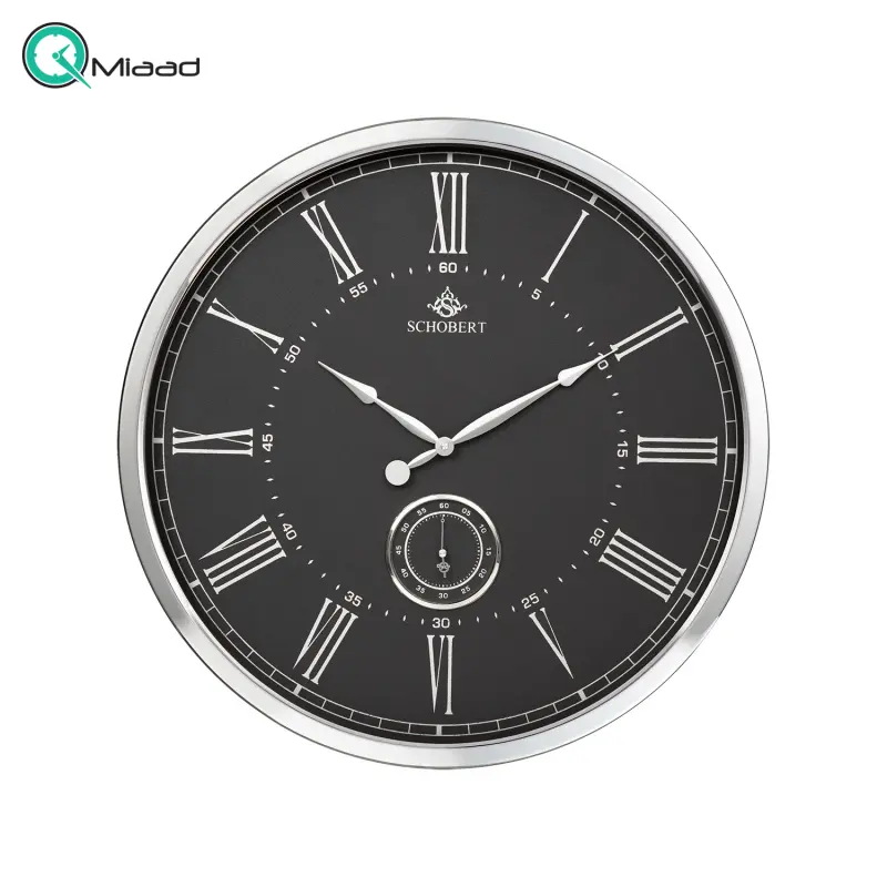 ساعت دیواری فلزی شوبرت مدل 5305، ساعت دیواری مدرن و فلزی جدید شوبرت، دارای طراحی ظریف و زیبا و موتور ثانیه شمار مستقل، سایز 50، موتور آرامگرد، رنگ نقره ای ساعت دیواری