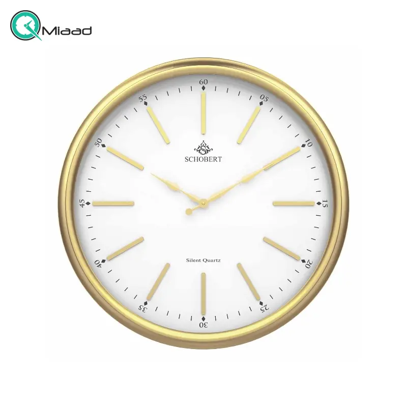 ساعت دیواری فلزی شوبرت مدل 5331، ساعت دیواری مدرن و فلزی با آبکاری فورتیک، اعداد ساده مینیمال، سایز 45، موتور آرامگرد ساعت دیواری