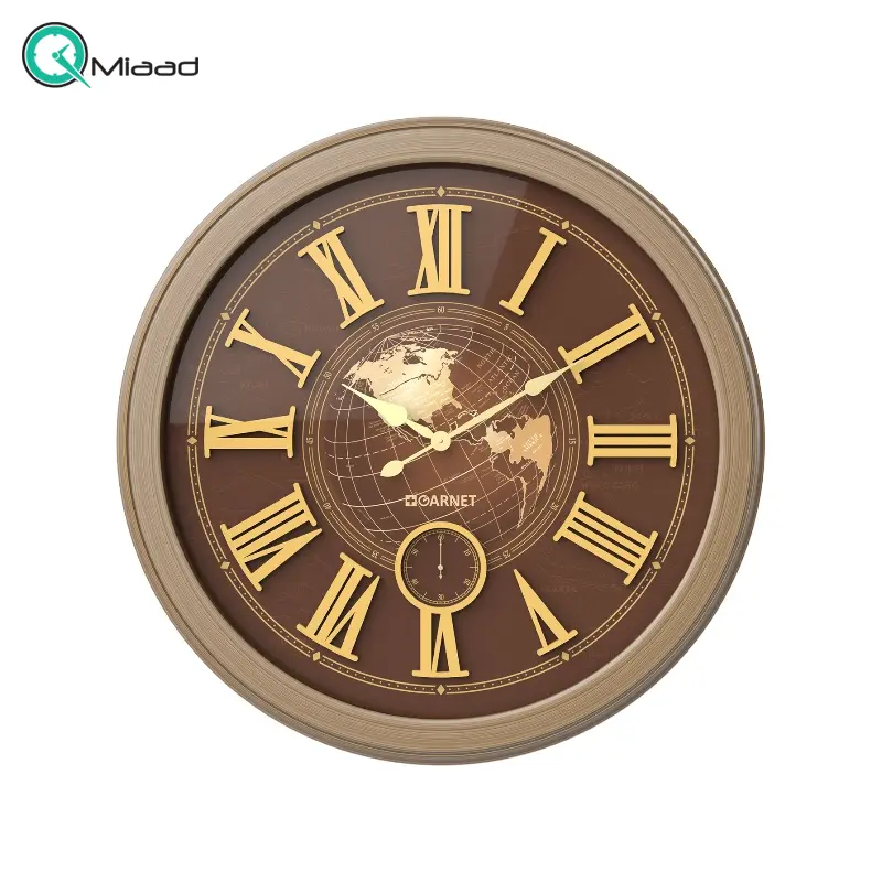 ساعت دیواری شوبرت مدل 5475 گارنت، ساعت دیواری شکیل و بسیار خاص با صفحه قهوه ای و اعداد برجسته، سایز 70 با اعداد و عقربه های طلایی آبکاری شده، فونت رومی، رنگ بژ ساعت دیواری