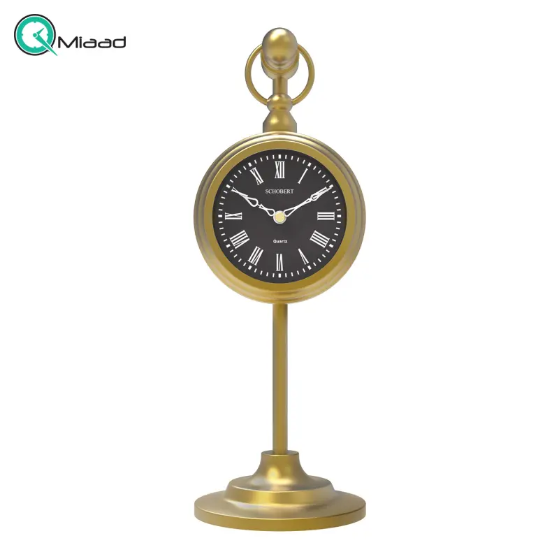 ساعت رومیزی شوبرت کد 6010GB، ساعت رومیزی جدید از جنس فلز رنگ استاتیک با موتور آرامگرد مناسب میز کار و میز کنسول، رنگ طلایی صفحه مشکی ساعت رومیزی