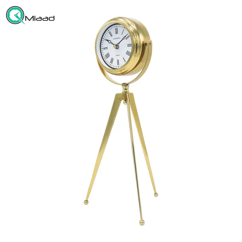 ساعت رومیزی شوبرت مدل 6012، ساعت رومیزی جدید با پایه های طرح تلسکوپی، اعداد رومی، از جنس فلز با موتور آرامگرد مناسب میز کار و میز کنسول، رنگ طلایی ساعت رومیزی