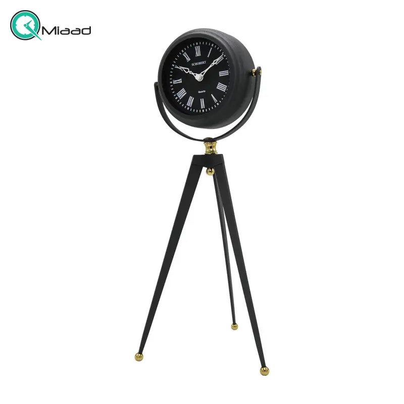 ساعت رومیزی شوبرت، ساعت رومیزی جدید با پایه های طرح تلسکوپی، اعداد رومی، از جنس فلز با موتور آرامگرد مناسب میز کار و میز کنسول، رنگ مشکی کد 6012 ساعت رومیزی