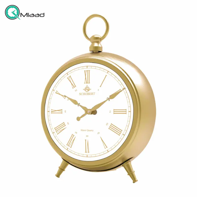 ساعت رومیزی شوبرت مدل 6030GW، ساعت رومیزی جدید از جنس فلز آبکاری شده با موتور آرامگرد مناسب میز کار و میز کنسول، رنگ طلایی سفید ساعت رومیزی