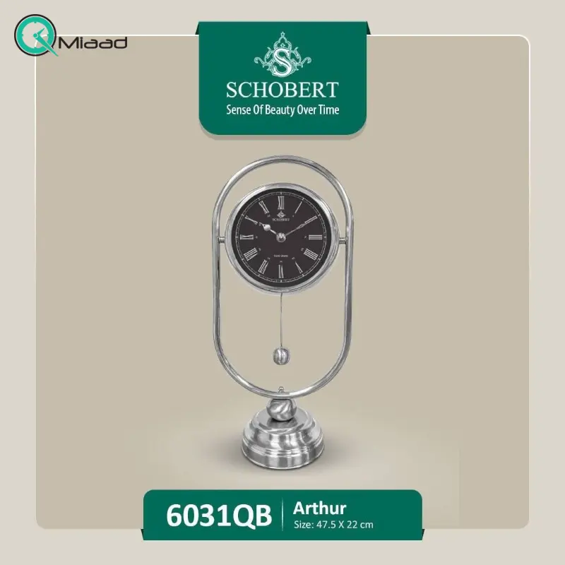 ساعت رومیزی شوبرت مدل 6031، ساعت رومیزی جدید با طراحی خلاقانه، اعداد رومی، از جنس فلز با موتور آرامگرد مناسب میز کار و میز کنسول، رنگ نقره ای ساعت رومیزی
