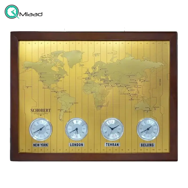 ساعت دیواری چند زمانه شوبرت، ساعتی بسیار عالی و بین المالی جهان نما، طرح نقشه جهان، ساعت دیواری مناسب هتل، صرافی، سالن پذیرایی | مدل 6060 ساعت دیواری