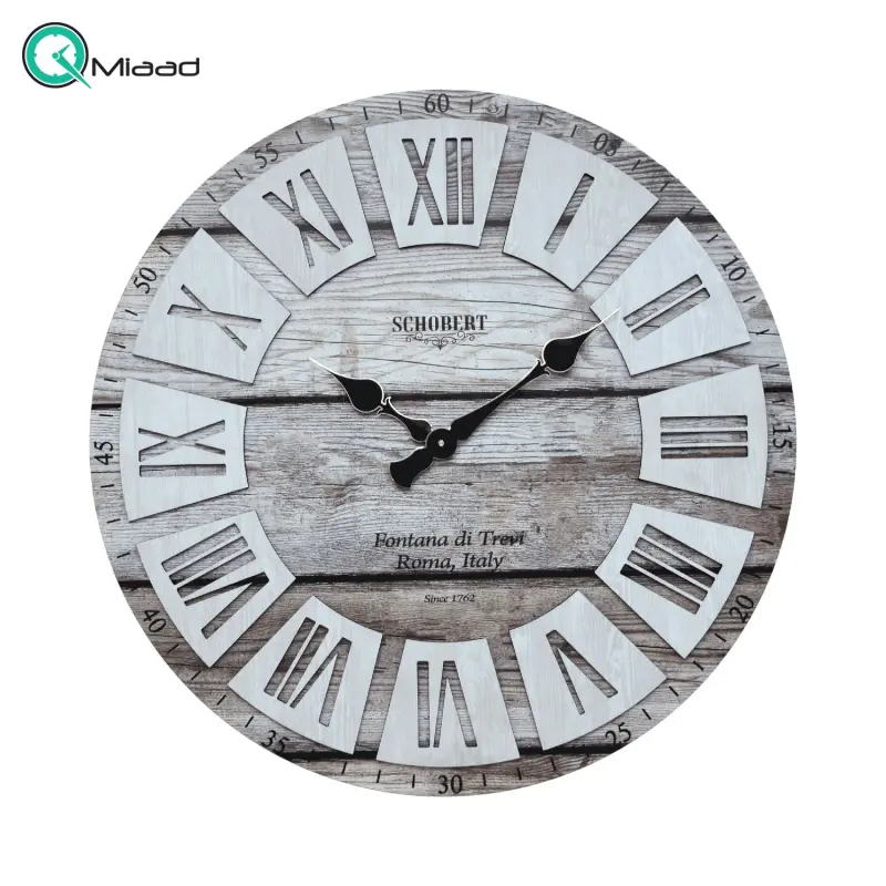 ساعت دیواری چوبی شوبرت مدل 6217، ساعت دیواری خلاقانه، با چاپ مستقیم روی چوب، دارای اعداد برجسته و موتور آرام گرد تایوان خورشیدی ساعت دیواری