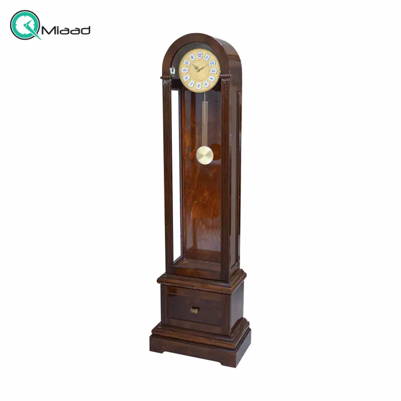 ساعت ایستاده چوبی شوبرت مدل 6643، ساعت ایستاده کشو دار با متریال چوب و شیشه و ارتفاع 176 سانتی متر، مجهز به پاندول، دارای موتور آرامگرد تایوانی خورشیدی ساعت ایستاده