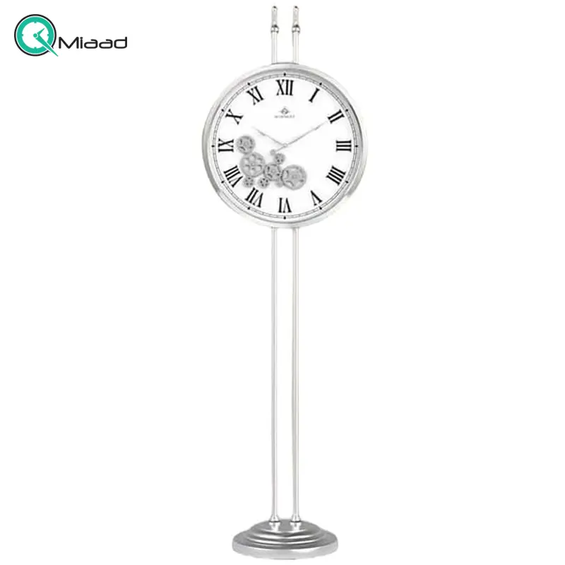 ساعت ایستاده شوبرت، ساعت ایستاده فلزی کروم با چرخ دنده متحرک، قابلیت تنظیم ارتفاع، فریم از فلز آبکاری شده درجه یک، موتور آرامگرد تایوانی، صفحه سفید رنگ | مدل 6686QWK ساعت ایستاده