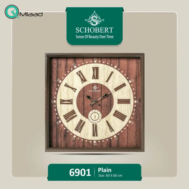 ساعت دیواری شوبرت، ساعت دیواری چوبی طرح جدید، قطر 60 سانتیمتر، اعداد برجسته و رومی، با موتور ثانیه شمار مستقل و موتور آرامگرد تایوانی، مدل 6901 ساعت دیواری