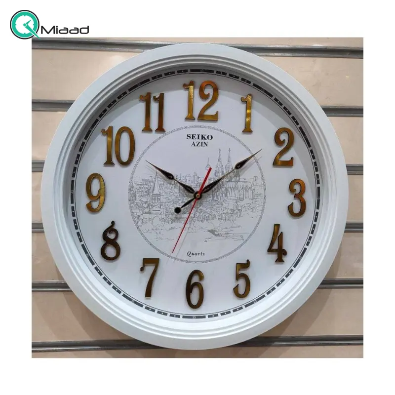 ساعت دیواری سیکو آذین مدل 110، ساعت دیواری شماره مولتی، دارای موتور روانگرد و اعداد برجسته آبکاری شده لاتین و تنوع رنگی، سایز 55، رنگ سفید ساعت سیکو
