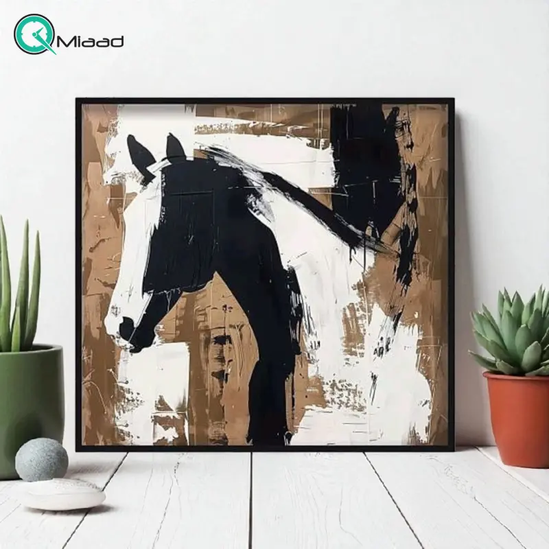 تابلو دکوراتیو شاین کد 202465، جدیدترین مدل تابلو با بالاترین کیفیت چاپ و سایز 100x100، متریال پی وی سی قاب، تابلو هنری با کیفیت فوق العاده و قابل شستشو طرح نیمرخ اسب تابلو