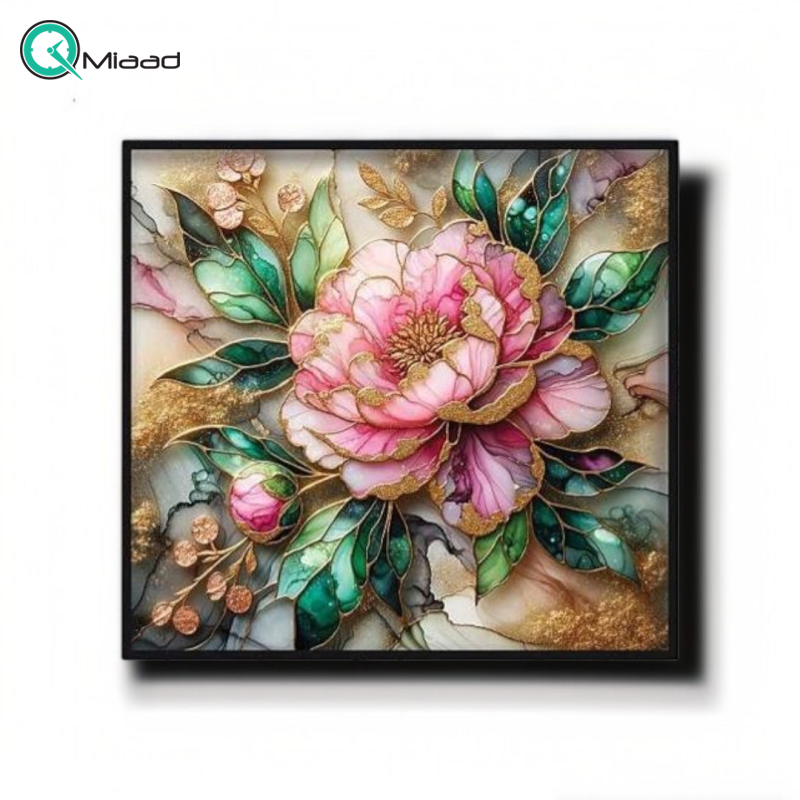 تابلو مدل 202471 مربعی طرح گل شکوفه صورتی