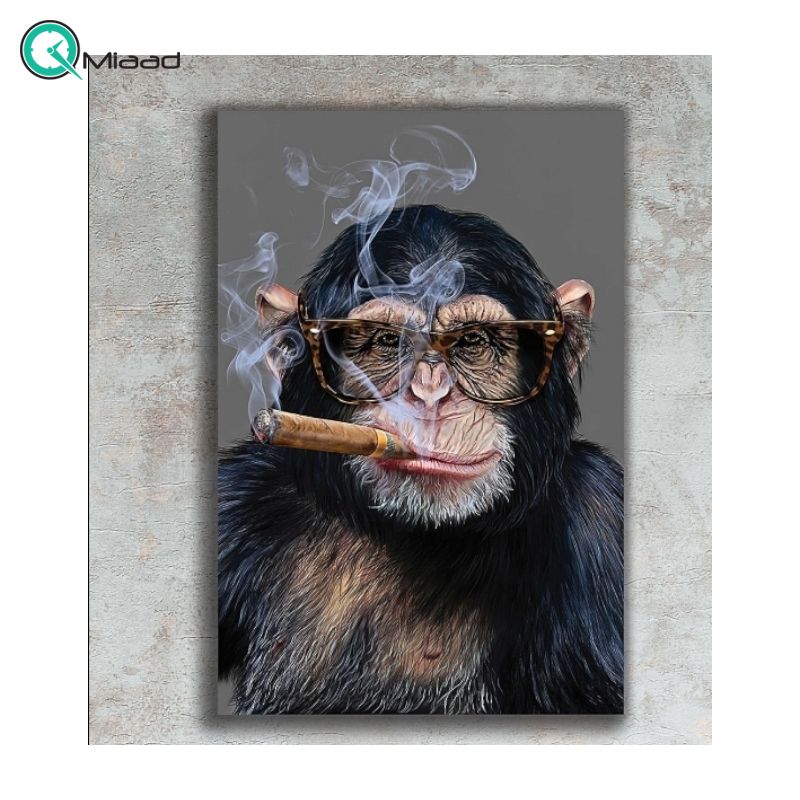 تابلو تزیینی شاینینگ طرح میمون با سیگار برگ مدل 219