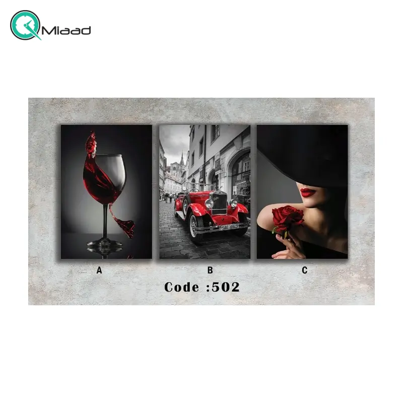 تابلو دکوراتیو شاین مدل 502، جدیدترین مدل تابلو با بالاترین کیفیت چاپ، متریال پی وی سی قاب، تابلو سه تیکه زیبا و جذاب، تابلو هنری با کیفیت فوق العاده و قابل شستشو، طرح نوشیدنی و ماشین قدیمی و دختر تابلو