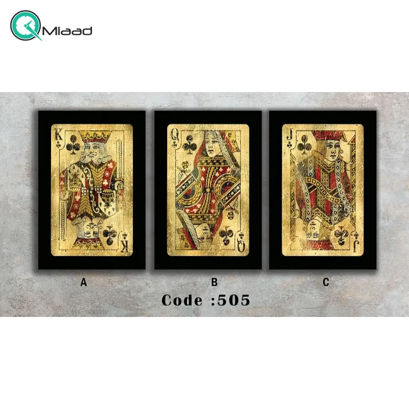 تابلو دکوراتیو شاین مدل 505، جدیدترین مدل تابلو با بالاترین کیفیت چاپ، متریال پی وی سی قاب، تابلو سه تیکه زیبا و جذاب، تابلو هنری با کیفیت فوق العاده و قابل شستشو، طرح سه ورق پاسور و خال گشنیز تابلو