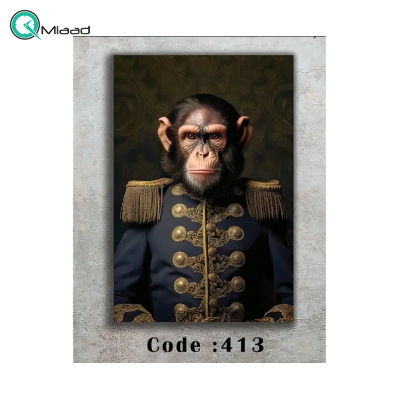 تابلو دکوراتیو شاین کد 413، جدیدترین مدل تابلو با بالاترین کیفیت چاپ، متریال پی وی سی قاب، تابلو هنری با کیفیت فوق العاده و قابل شستشو و سری دوم طرح میمون با لباس نظامی تابلو