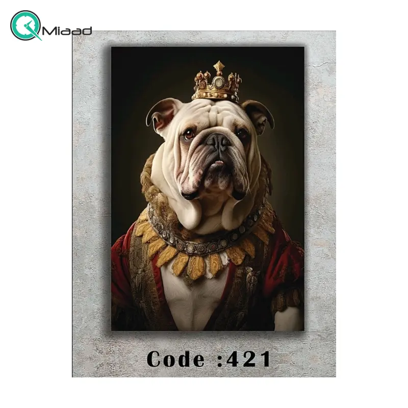 تابلو دکوراتیو شاین مدل 421، جدیدترین مدل تابلو با بالاترین کیفیت چاپ، متریال پی وی سی قاب، تابلو زیبا و جذاب، تابلو هنری با کیفیت فوق العاده و قابل شستشو، طرح سگ بولداگ سلطنتی تابلو
