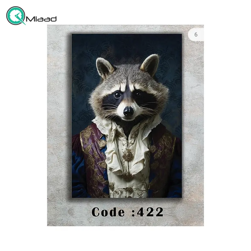 تابلو دکوراتیو شاین مدل 422، جدیدترین مدل تابلو با بالاترین کیفیت چاپ، متریال پی وی سی قاب، تابلو زیبا و جذاب، تابلو هنری با کیفیت فوق العاده و قابل شستشو، طرح راکون با لباس رسمی تابلو