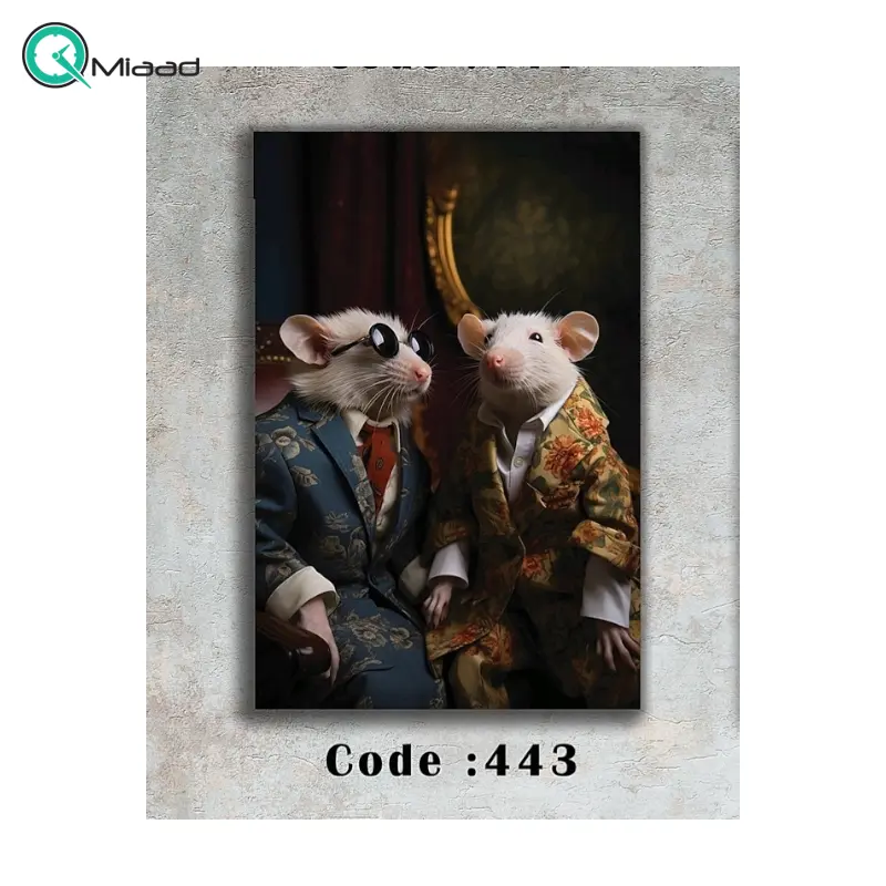 تابلو دکوراتیو شاین کد 443، جدیدترین مدل تابلو با بالاترین کیفیت چاپ، متریال پی وی سی قاب، تابلو هنری با کیفیت فوق العاده و قابل شستشو، طرح دو موش با کت شلوار تابلو