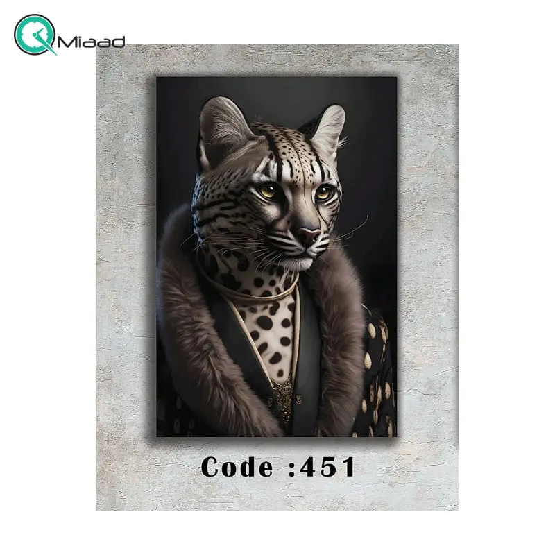 تابلو دکوراتیو شاین مدل 451، جدیدترین مدل تابلو با بالاترین کیفیت چاپ، متریال پی وی سی قاب، تابلو زیبا و جذاب و همچنین هنری با کیفیت فوق العاده و قابل شستشو، طرح یوزپلنگ با لباس شیک تابلو