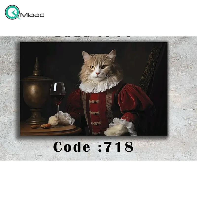 تابلو دکوراتیو شاین مدل 718، جدیدترین مدل تابلو با بالاترین کیفیت چاپ، متریال پی وی سی قاب، تابلو زیبا و جذاب، تابلو هنری با کیفیت فوق العاده و قابل شستشو طرح گربه با لباس کلاسیک تابلو