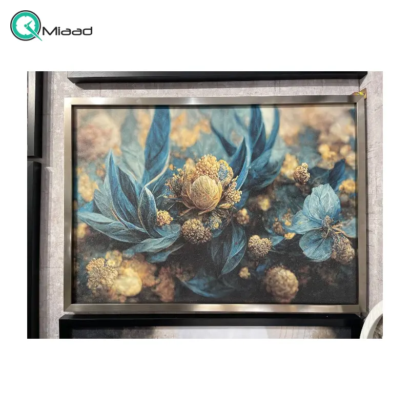 تابلو دکوراتیو شاین کد 17-845، جدیدترین مدل تابلو با بالاترین کیفیت چاپ، متریال پی وی سی قاب، تابلو زیبا و جذاب، تابلو هنری با کیفیت فوق العاده و قابل شستشو طرح انتزاعی برگ و گیاهان آبی طلایی تابلو