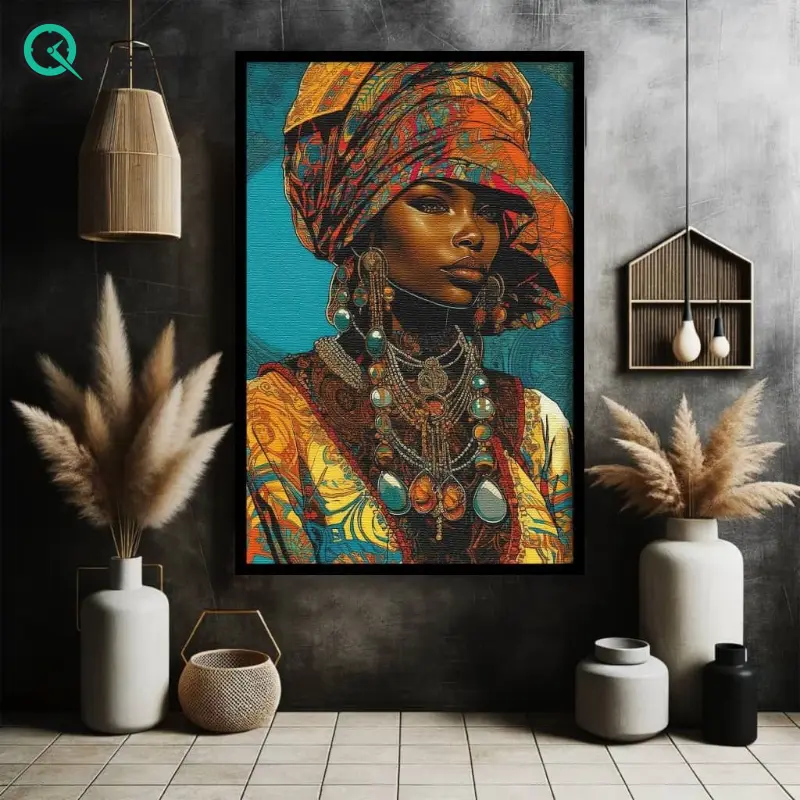 تابلو دکوراتیو شاین کد 25-845، جدیدترین مدل تابلو با بالاترین کیفیت چاپ، متریال پی وی سی قاب، تابلو هنری با کیفیت فوق العاده و قابل شستشو و طرح دختر آفریقایی با لباس جذاب تابلو