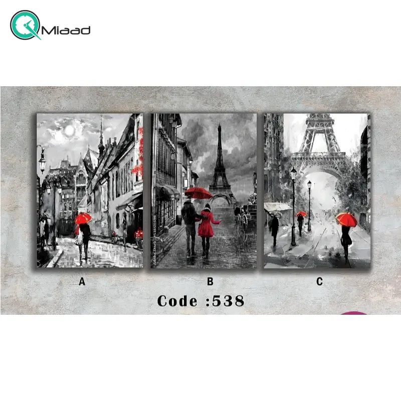 تابلو دکوراتیو شاین مدل 538، جدیدترین مدل تابلو با بالاترین کیفیت چاپ، متریال پی وی سی قاب، تابلو سه تیکه زیبا و جذاب، طرح شهر پاریس تابلو