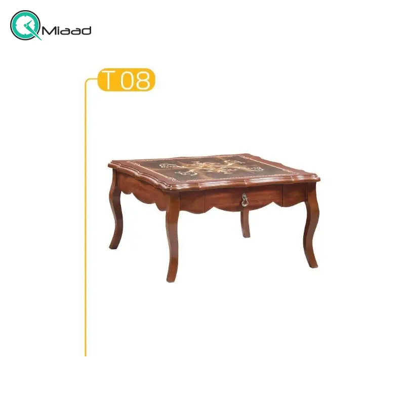 میز جلو مبلی صفحه دوبل مدل T08، میز جلو مبلی با روکش معرق و متریال تمام چوب و دارای یک کشو میز
