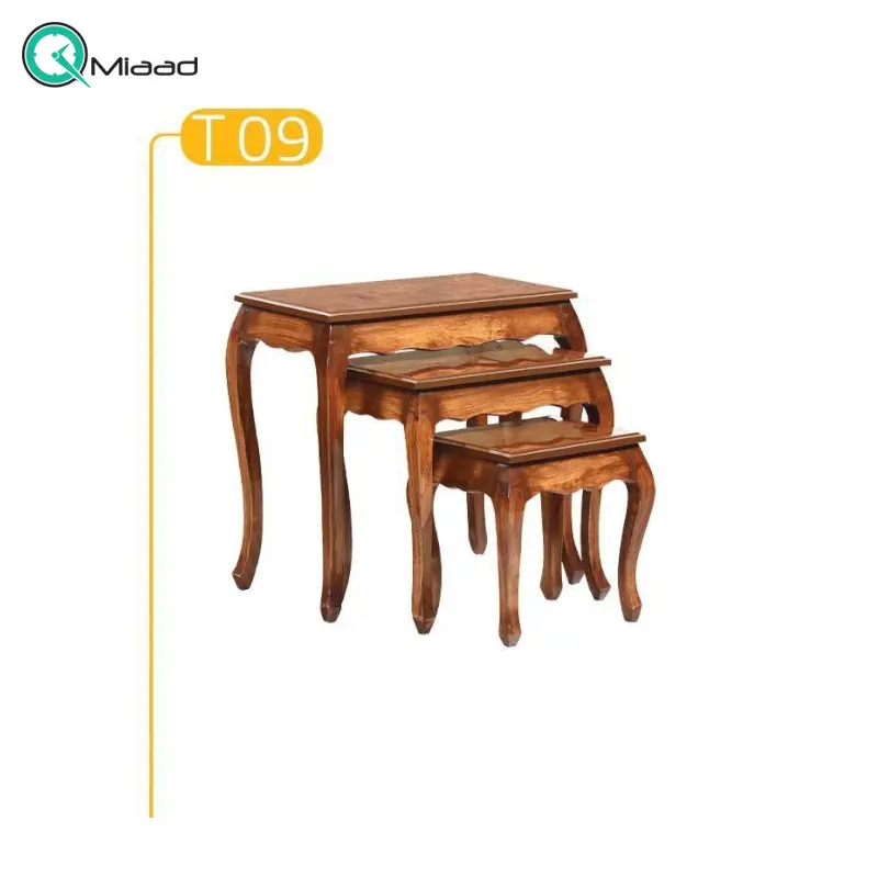 میز عسلی سه تیکه پولیشی مدل T09، میز عسلی با روکش مازول و متریال تمام چوب و دارای سه تیکه مجزا میز
