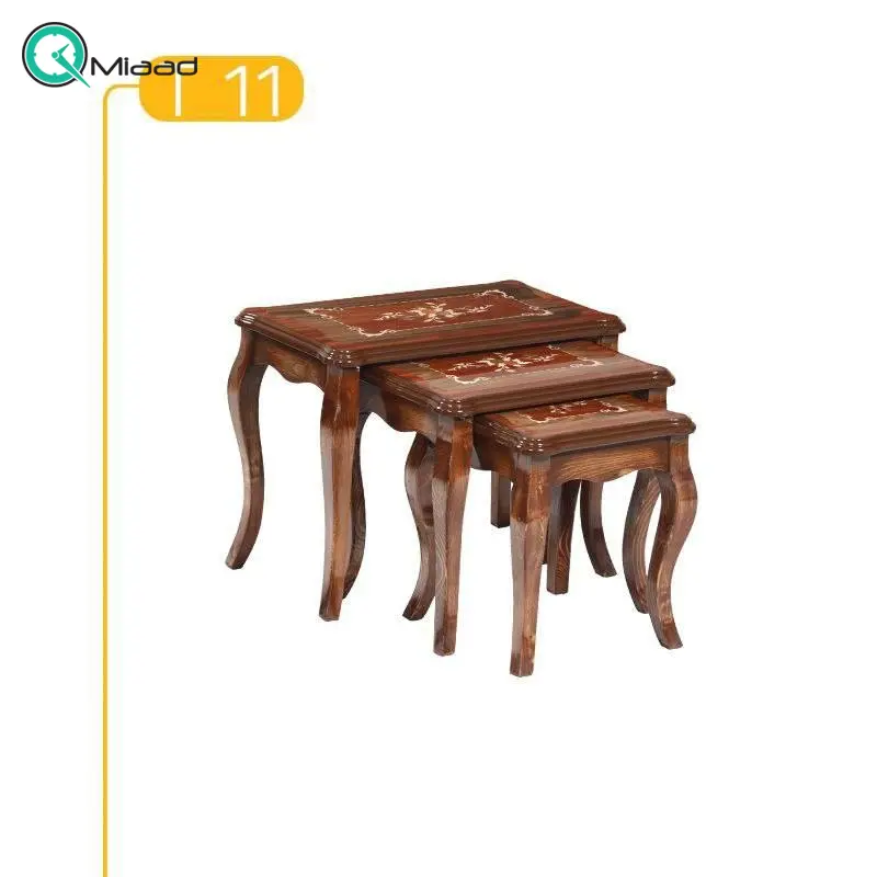 میز عسلی سه تیکه پولیشی مدل T11، میز عسلی با روکش معرق و متریال تمام چوب و دارای سه تیکه مجزا میز