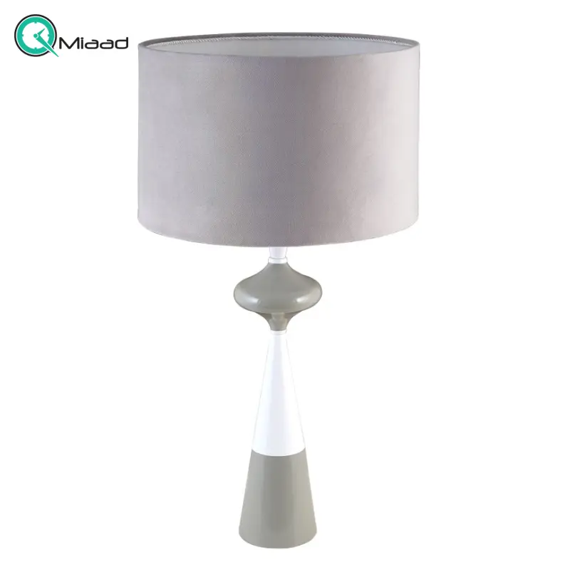 آباژور رومیزی لوتوس، چراغ خواب چوبی فلزی لاکچری و زیبا مدل 80804، آباژور مناسب اتاق خواب | رنگ طوسی آباژور