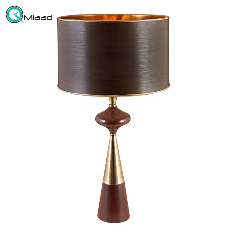 آباژور رومیزی لوتوس، چراغ خواب چوبی فلزی لاکچری و زیبا مدل 80805 | رنگ قهوهای آنتیک آباژور