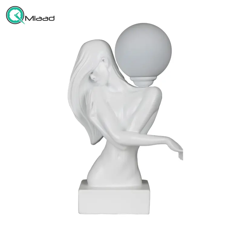 آباژور رومیزی لوتوس، آباژور رومیزی اتاق خواب جنس پلی رزین، دکوری منزل مدل 9010 سفید آباژور