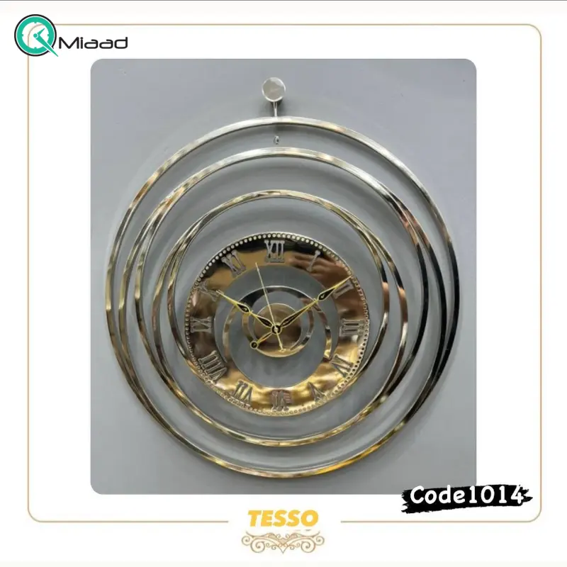 ساعت دیواری تسو مدل 1014، ساعت دیواری مدرن و ساده قطر 60 سانت با موتور آرامگرد، متریال فلز و چوب بدنه ساعت دیواری