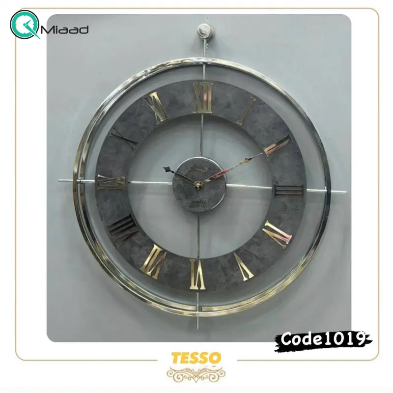 ساعت دیواری تسو مدل 1019، ساعت دیواری مدرن و ساده قطر 70 سانت با موتور آرامگرد، متریال فلز بدنه با آبکاری فورتیک، رنگ نقره ای ساعت دیواری