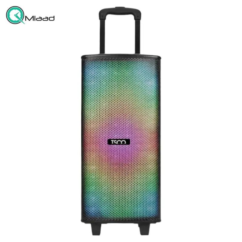 اسپیکر بلوتوث، اسپیکر بلوتوثی فوق العاده با بهره مندی از نورپردازی LED و نمایشگر اسپیکر، دارای دستگیره و چرخ برای حمل آسان، قابلیت های AUX,USB,BT,FM و میکروفون وایرلس | مدل TS 1915 اسپیکر بلوتوث