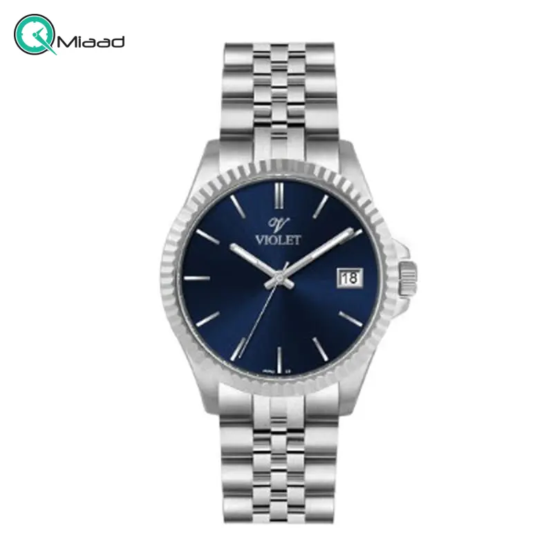 ساعت ویولت مردانه Violet | ساعت مردانه اورجینال ساخت ژاپن، ساعت مردانه عقربه ای تک موتوره، بند فلزی، کد 0558، رنگ نقره ای صفحه سرمهای ساعت ویولت