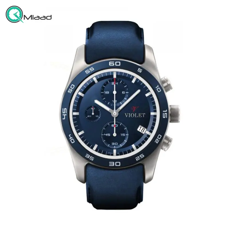 ساعت ویولت مردانه Violet کد 0594| ساعت مردانه اورجینال ویولت ساخت ژاپن، ساعت مچی مردانه با ویژگی کرنوگراف، دارای قاب تمام استیل و بند چرمی و صفحه سرمه ای رنگ ساعت ویولت